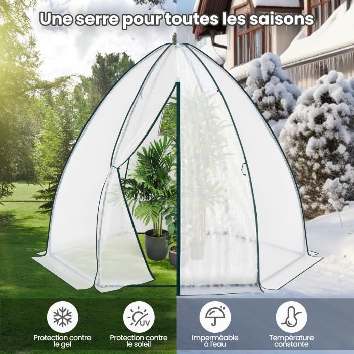 WOLTU Serre de Jardin, Serre d'Hivernage, Bâche en PE, Cadre en Acier Porte Zippée, 240x240x200cm, Blanc W0UETT0048