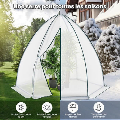 WOLTU Serre de Jardin, Serre d'Hivernage, Bâche en PE, Cadre en Acier Porte Zippée, 240x240x200cm, Blanc W0UETT0048