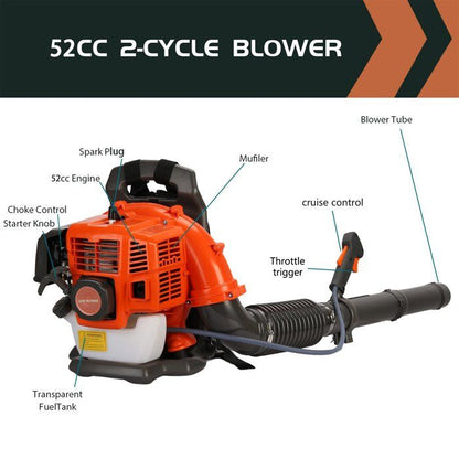 EB430 Souffleur à dos 1250W - longue buse - conception ergonomique - 1250W - 6800r/min - 180 x 45 x 45cm - ORANGE