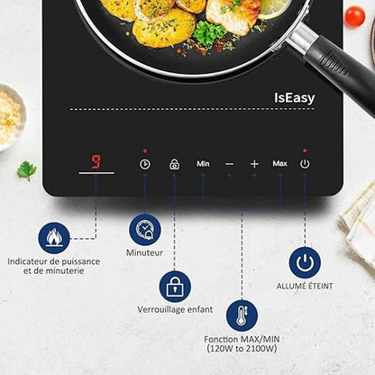 Table de cuisson à induction - ISEASY - 2 feux - Écran tactile - 3400W - Verrouillage enfant
