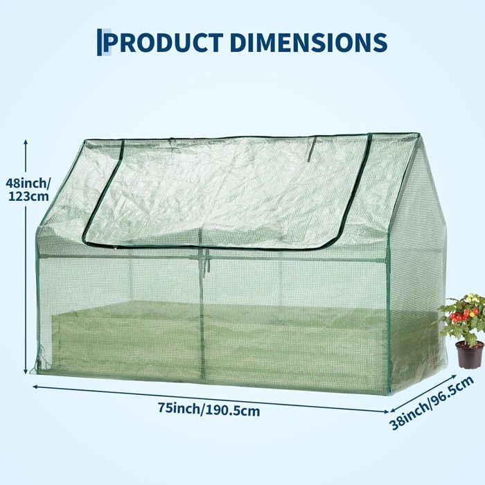 Garvee BAC A FLEUR ,Potager sur Pieds Surélevé avec Bâche en Filet,  Jardinière Surélevée en Métal avec Serre, Beige ,180x90x30cm