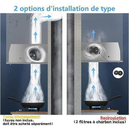 Hotte Aspirante-hotte encastrable-750 m³/h-L 52cm Kichpower -Gestuelle - Tactile - Booster - Recyclage avec Filtre à Charbon - A+++