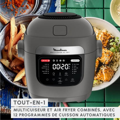 Moulinex Multicook & Fry, Multicuiseur et air fryer intégré, 12 programmes, Cuisson sur 2 niveaux, Capacité 6L, MZ730BF0