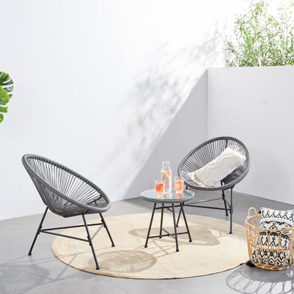 Acapulco : Ensemble 2 fauteuils oeuf + table basse gris clair