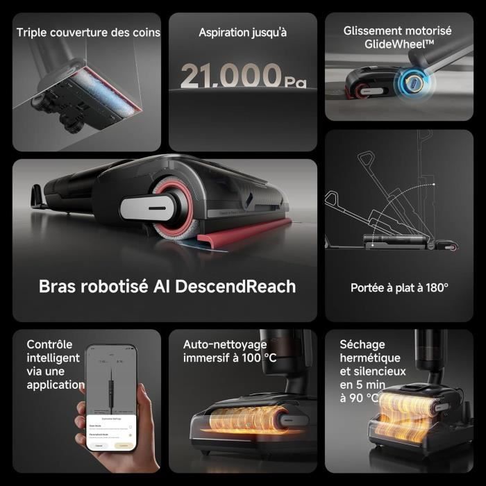 ASPIRATEUR Balai Aspirateur Laveur DREAME H12 Pro FlexReach, porte  Plat  180,schage 5 Min,18 kPa,Nettoyage Deux Bords