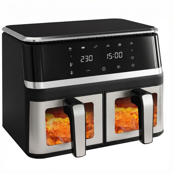 Friteuse Sans Huile Vulcanterre Airfryer 8019D 10L (2x4,5L Double Cuves Amovibles) 2000W Cuisson Saine Multifonction