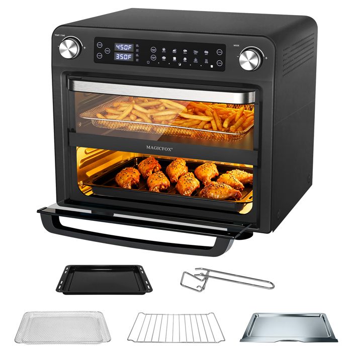 Four de table électrique 46L, avec Tournebroche, Porte double vitrée, 6 modes Multi Fonction, Programmable 230°, Minuterie 60 min