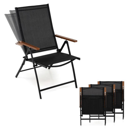 Lot de 4 Chaises Pliantes de Jardin COSTWAY, Dossier Ajustable à 5 Positions, Accoudoirs, Cadre en Métal, Extérieur Intérieur, Noir