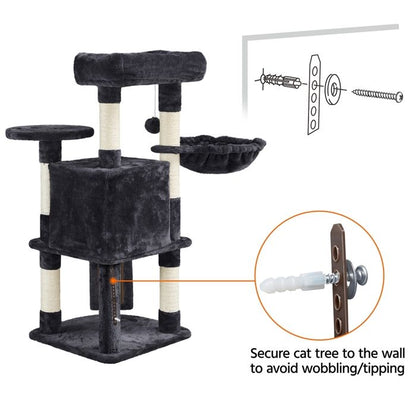 Yaheetech Arbre à Chat en Sisal Griffoir Grattoir Tour de Jeux pour Chat avec Centre d'activités Arbre a Chat Hauteur 107cm Rose