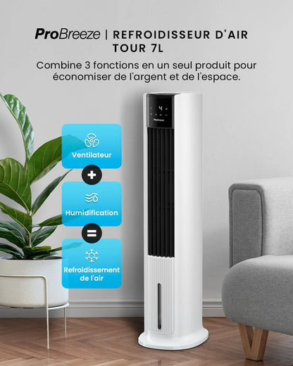Pro Breeze OmniAir Rafraichisseur d'Air 7L 3en1, 7 Vitesses, 3 Modes, Oscillant, Minuterie 10h, Climatiseur Mobile Sans Évacuation, Silencieux, Sans Conduit, Ventilateur Refroidisseur d'Air