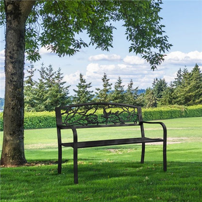 Yaheetech Banc de Jardin en Métal Banc Extérieur avec Dossier à Motif d'oiseau Siège à Lattes 127 x 63 x 86 cm