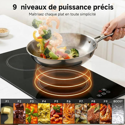 Table de cuisson 3 foyers AMZCHEF 9 niveaux de puissance 7400W avec 3 boosters Encastrable