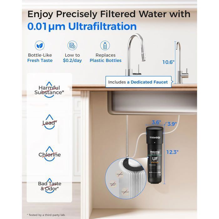 Waterdrop 10UB Système de Filtre à Eau Sous Évier avec Robinet Dédié, 11K Gallons de Filtration D'eau de Grande Capacité