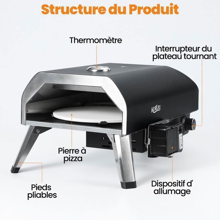 Four à pizza électrique professionnel - 80-450°C, Pizza en 90s, 6 Programmes, Pierre rotative 33cm, Coupe-pizza et pelle