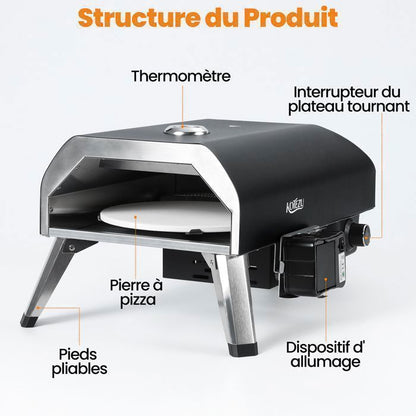 Four à pizza électrique professionnel - 80-450°C, Pizza en 90s, 6 Programmes, Pierre rotative 33cm, Coupe-pizza et pelle