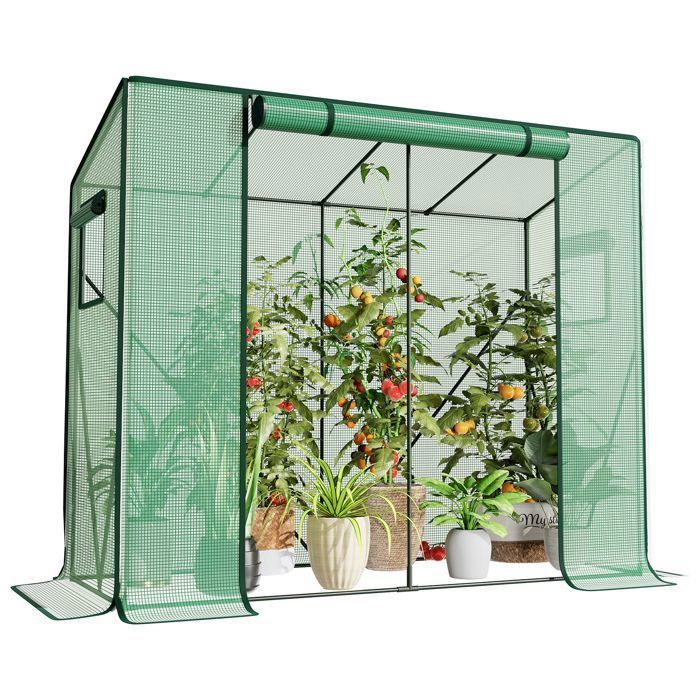 Serre de Jardin, Serre Tomate, Cadre métallique Solide et Film PE Plus Long, Toit en Pente, avec Barres de Renfort, 2 Fenêtres, Vert