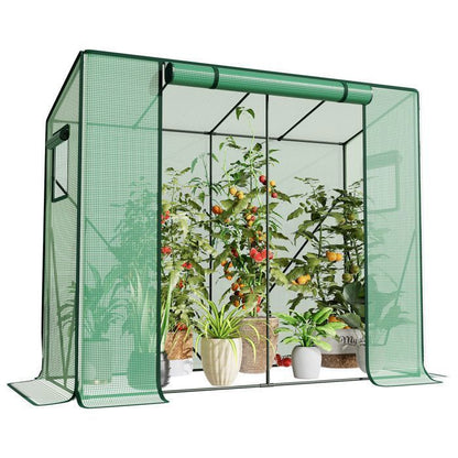 Serre de Jardin, Serre Tomate, Cadre métallique Solide et Film PE Plus Long, Toit en Pente, avec Barres de Renfort, 2 Fenêtres, Vert