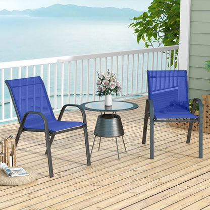COSTWAY Lot de 2 Chaises de Jardin, Tissu Respirant, Chaises à Manger Empilables avec Accoudoirs, pour Patio Terrasse Porche, Bleu