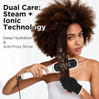 Brosse Lissante à Vapeur Pro, PARWIN PRO BEAUTY, Affichage LED, Ions & Vapeur pour Soin Double, 4 Réglages de Température – Blanc