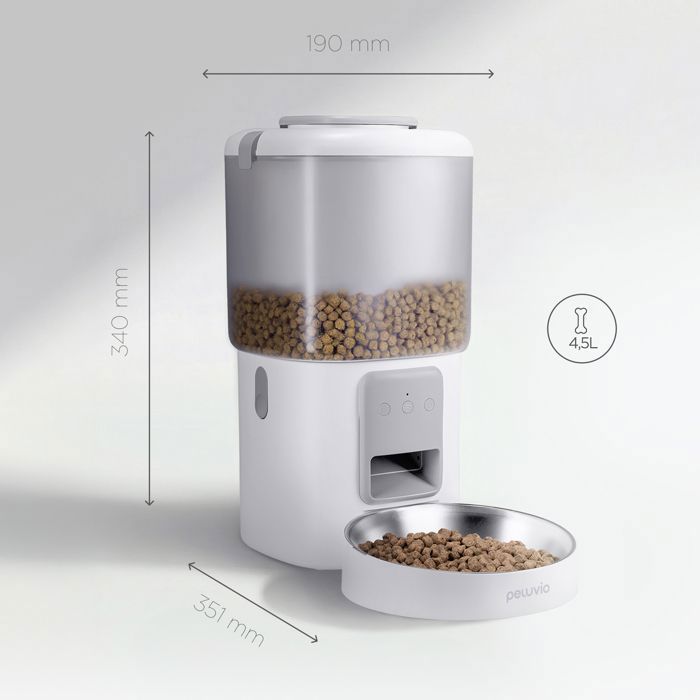 Distributeur de croquettes Automatique Chat PELUVIO Crispy - WiFi - 4,5 L - 4 Repas/jour - Enregistrement Vocal - Noir