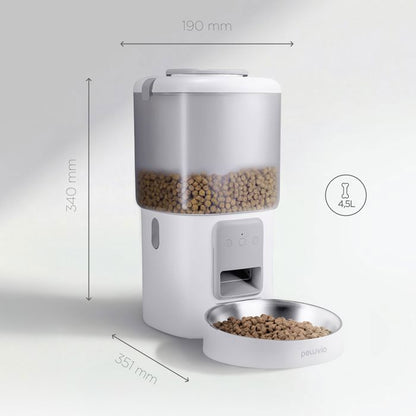 Distributeur de croquettes Automatique Chat PELUVIO Crispy - WiFi - 4,5 L - 4 Repas/jour - Enregistrement Vocal - Noir