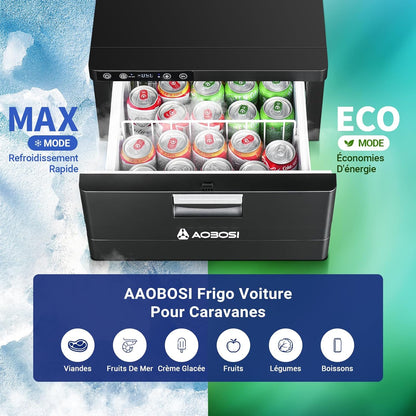 AAOBOSI 31L Tiroir Glaciere Electrique, Frigo Voiture avec APP, Réfrigérateur pour Camping-Car 12V/24V, -20℃ à 20℃ Glaciere a Compression pour Voiture, Camions, Caravanes, Bateaux, Camping et Voyages