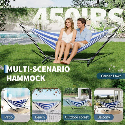 Hamac Double avec Support - 450 lbs, Toile Coton & Coussin Amovible - Pour Jardin, Intérieur/Extérieur, Vert