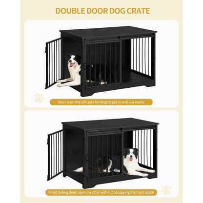 100cm Cage pour Chiens, Table d’Appoint, Niche Moderne pour Chiens, Cage pour Chiots, Maisonnette pour Animaux, 2 Portes