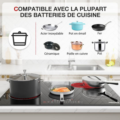 Plaque Vitrocéramique - ISEASY - 3 Feux - 5500W - Tactile - Encastrable 59x52 cm