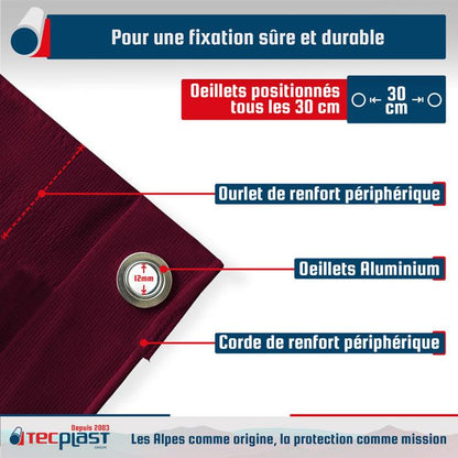 TECPLAST Bâche pour Carport 3x6 m LP506CP Beige foncé - Garantie 5 ans - Toile PVC étanche pour abri de voiture
