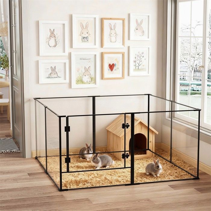 Parc pour Petits Animaux Enclos Lapin Intérieur Rongeur Chiot Cochon d'Inde - 6 Panneaux - 124x63x40cm
