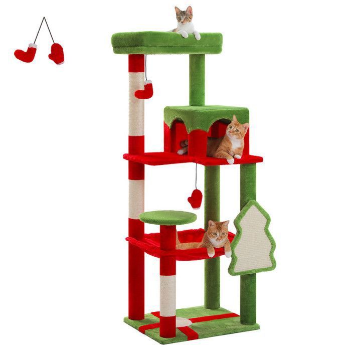 PAWZ Road Arbre à chat Design Spacieux Grande Hamac Dur Stable Avec hamac et belle maison pour chat - Cactus vert - 143 cm
