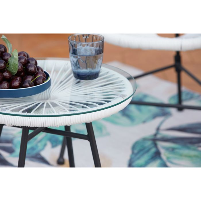 Acapulco : Ensemble 2 fauteuils oeuf + table basse gris clair