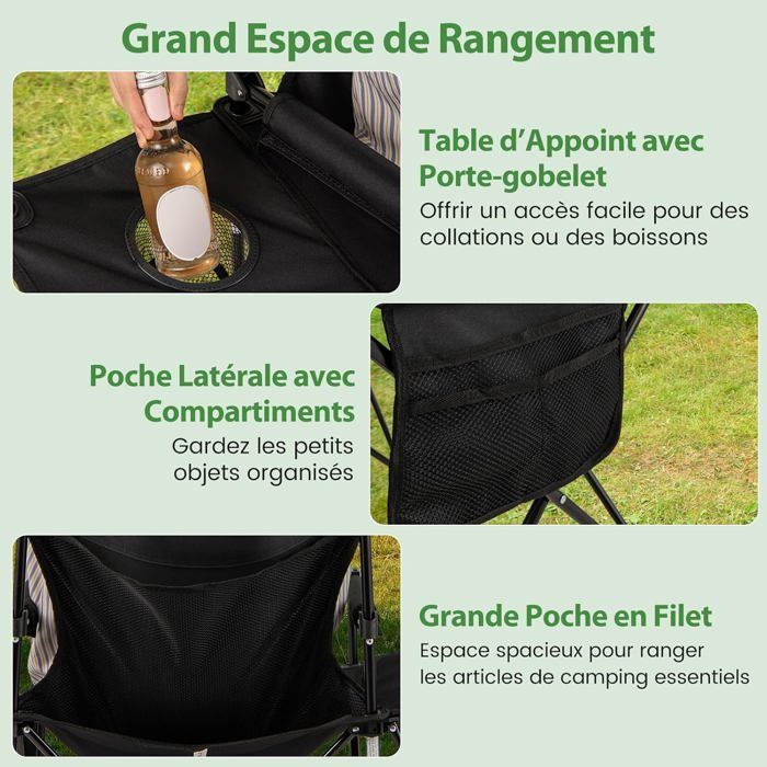 Lot de 2 Chaises de Jardin Extérieur Pliable COSTWAY, Cadre Léger en Aluminium, Dossier Réglable en 4 Positions, Sac Isotherme