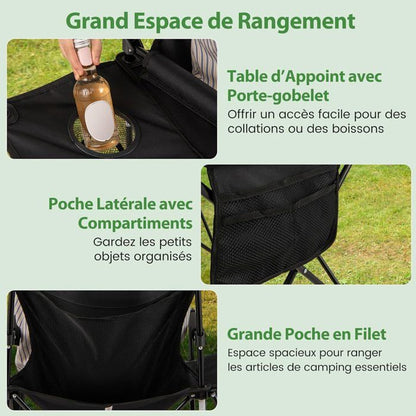 Lot de 2 Chaises de Jardin Extérieur Pliable COSTWAY, Cadre Léger en Aluminium, Dossier Réglable en 4 Positions, Sac Isotherme