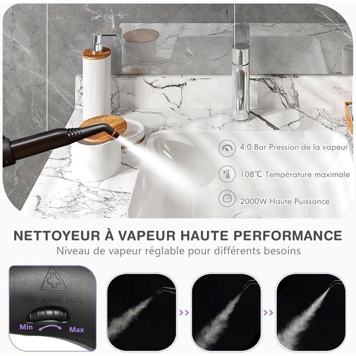 Nettoyeur Vapeur Polyvalent 2000W COSTWAY Punaises de Lit-Réservoir 1,5L,19 Accessoires 4,0 Bar-Voyant LED-108℃-Acariens Bleu