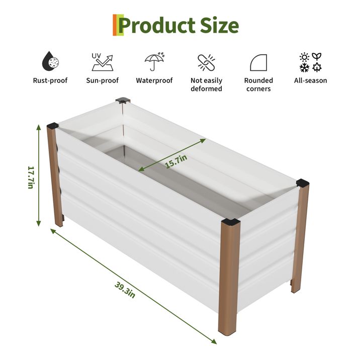 Bac de jardin surélevé en aluminium 240*100*40 cm – Anti-rouille, fond ouvert, coins arrondis, Gris, 1pc