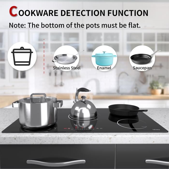 Table de cuisson à induction - ISEASY - 2 feux - Écran tactile - 3400W - Verrouillage enfant