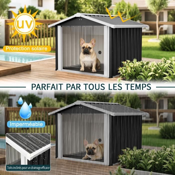 Cage pour chien meuble - Memkey - 80 x 56 x 69,5 cm - Panneau de particules et acier blanc - Roulettes, double porte