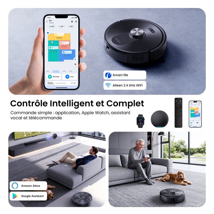 PROSCENIC Q8 Max- Aspirateur Robot Laveur 3 en 1 -Station Auto-Vidage 4L-12000 Pa -Navigation LiDAR -Idéal Poils d'Animaux -Connecté