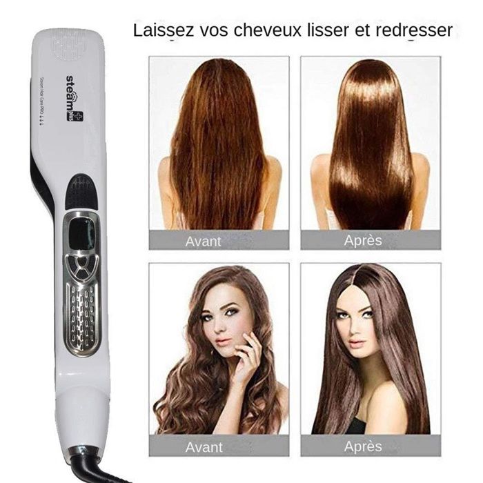 Lisseur vapeur-Plaques en Céramique extra larges，5 vitesses - alimentation rotative 360°-Jusqu'à 230°C-Pour Tous Types de Cheveux