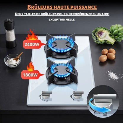 Plaque de cuisson gaz,Table Gaz,2 foyers,Verre Trempé,4200 W,Sécurité Thermocouple,Gaz Naturel/Propane,noir