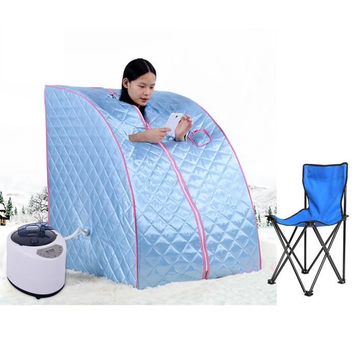 Sauna à Vapeur et Cabine OHMG - Tente Pliable 1 Place - Générateur de Vapeur 1.5L 1000W - Bleu