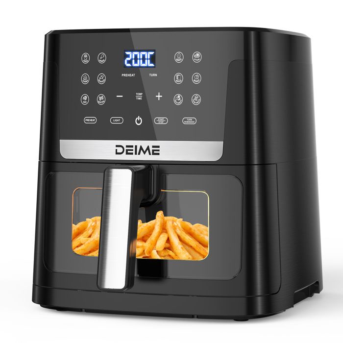 DEIME Air Fryer 5L+5L - Friteuse sans huile Capacité 10L - 8 Préprogrammes - 2400W - Séparateur amovible - Fenêtre - Noir
