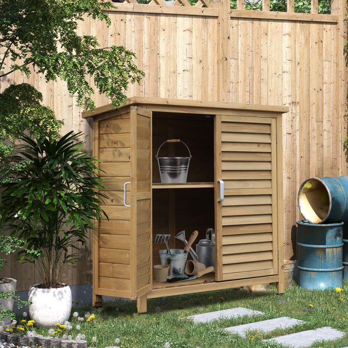 Armoire de jardin - Outsunny - abri remise outils sur pied étagère portes persiennes toit bitumé - bois - 87x46,5x96,5cm - jaune