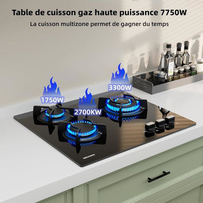 Plaque de Cuisson Gaz - WEHIMO - 5 Feux - Inox - Encastrable - 76x50 cm