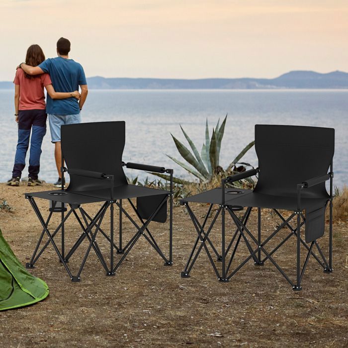 Lot de 2 Chaises de Jardin Extérieur Pliable COSTWAY, Cadre Léger en Aluminium, Dossier Réglable en 4 Positions, Sac Isotherme