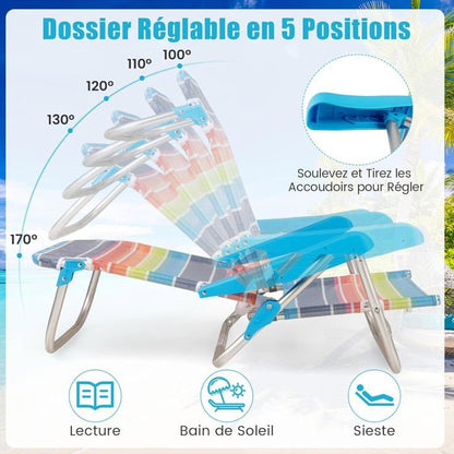 Lot de 2 Chaises de Jardin Extérieur Pliable COSTWAY, Cadre Léger en Aluminium, Dossier Réglable en 4 Positions, Sac Isotherme