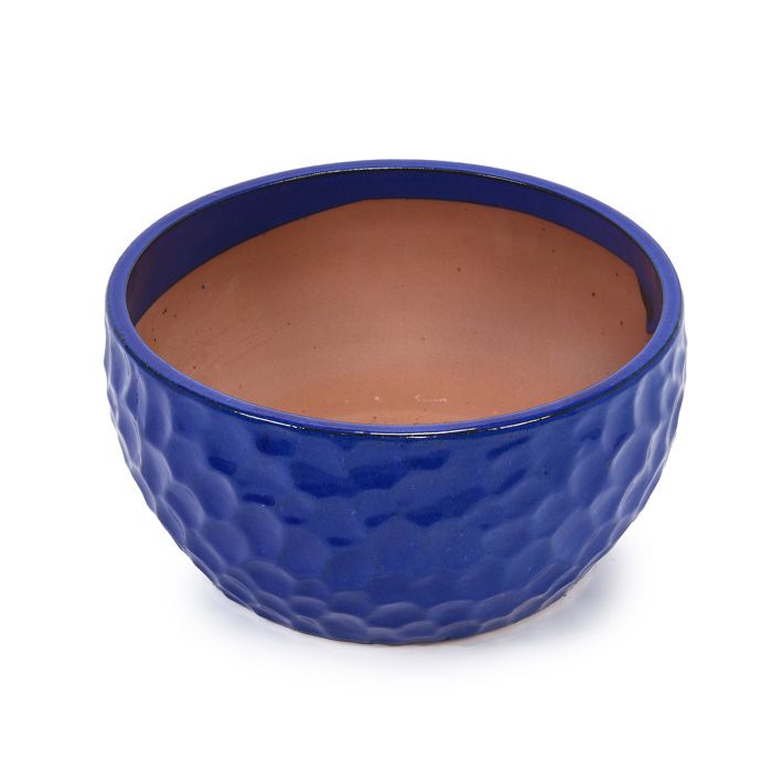 Lot de 3 Pots de Fleurs en Céramique Fait Main - 38/30/25 cm - Bleu Antique