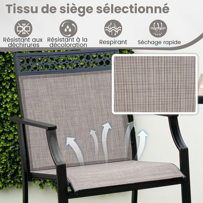 COSTWAY Lot de 2 Chaises de Jardin, Tissu Respirant, Chaises à Manger Empilables avec Accoudoirs, pour Patio Terrasse Porche, Bleu